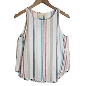 Cloth & Stone Tank Top Women's XS Linen Blend‎ Raw Hem Striped White NWT